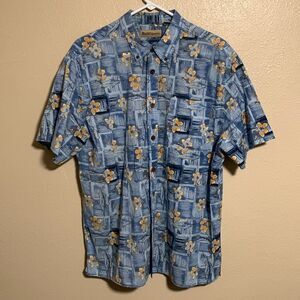 Ruff Hewn Men’s Button Down Shirt Size L Blue Swordfish Hawaiian